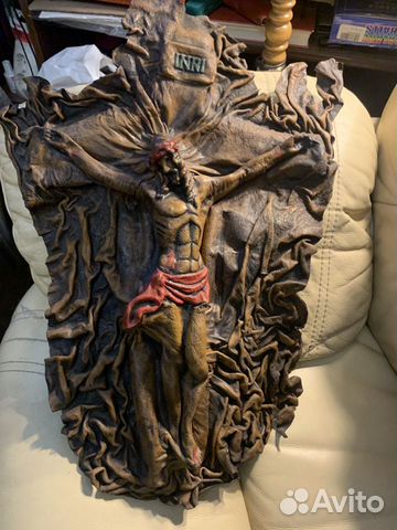 Крест лик Иисуса Христа из кожи 65*45 см