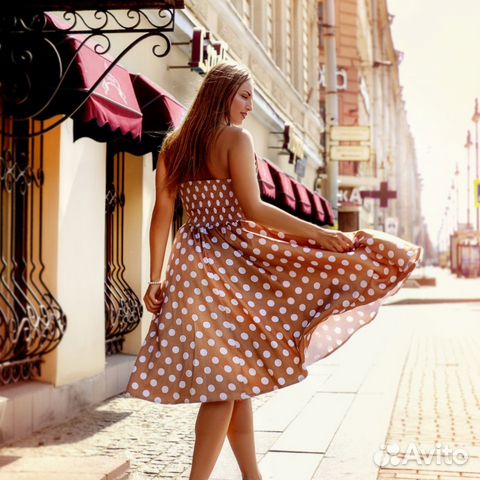 Бежевое платье в стиле пин-ап, стиляги в аренду