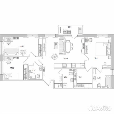 3-к квартира, 95.2 м², 3/14 эт.