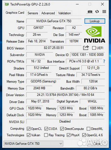 Geforce gtx 750 2Gb DDR5 128 bit