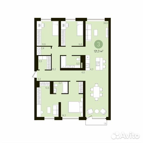 3-к квартира, 125.1 м², 2/8 эт. 3-к квартира, 125.1 м², 2/8 эт.