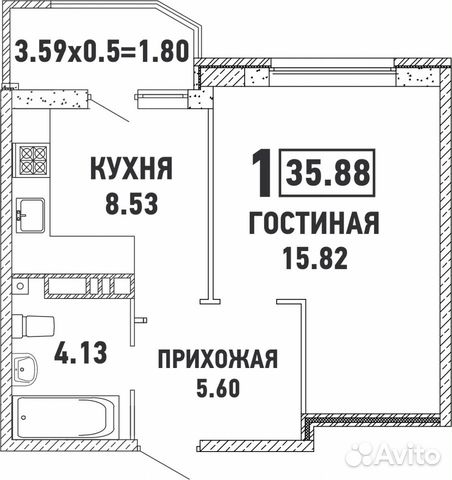 1-к квартира, 35.9 м², 11/18 эт.
