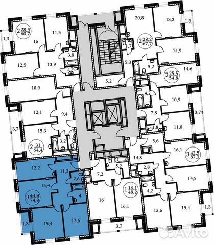 3-к квартира, 74.8 м², 2/17 эт. 3-к квартира, 74.8 м², 2/17 эт.