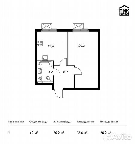 1-к квартира, 42 м², 2/33 эт. 1-к квартира, 42 м², 2/33 эт.