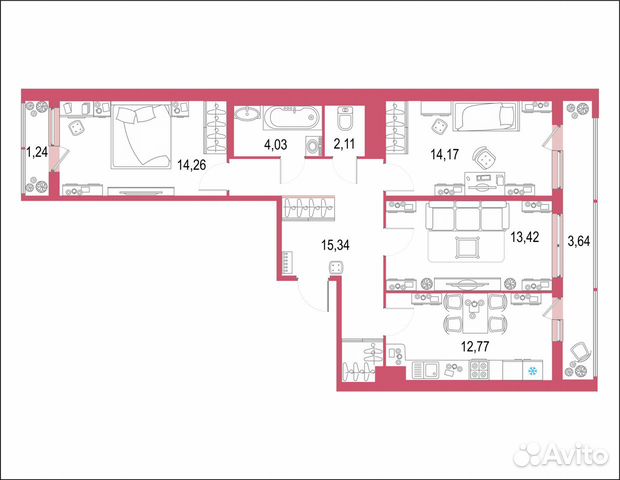 3-к квартира, 81 м², 16/22 эт.
