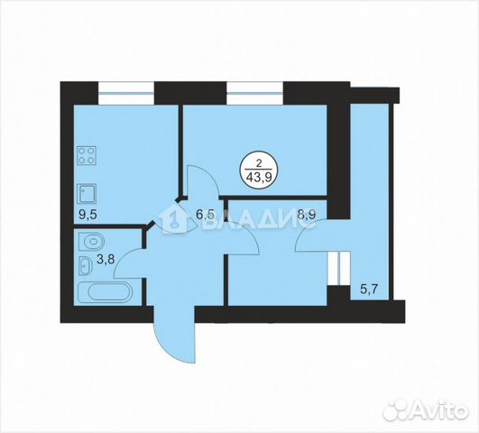 2-к квартира, 43.9 м², 2/3 эт.