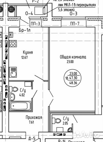 1-к квартира, 48 м², 1/7 эт.