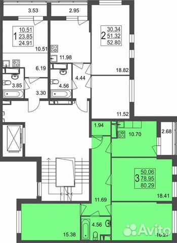 3-к квартира, 80.3 м², 5/8 эт.
