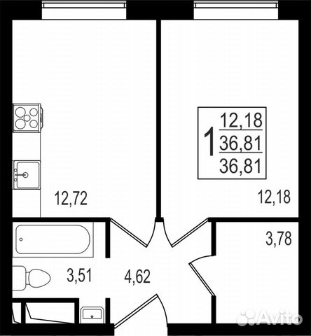 1-к квартира, 36.8 м², 4/27 эт. 1-к квартира, 36.8 м², 4/27 эт.