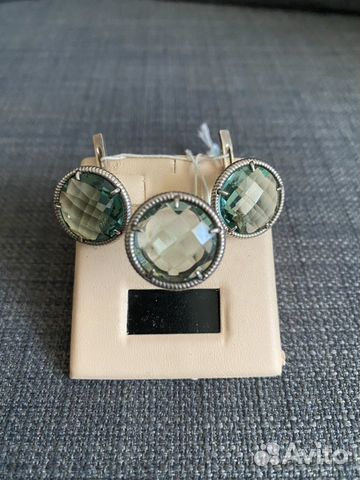 Серебряные кольцо и серьги кварц