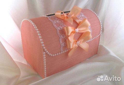Персиковые свадебные сундучки, коробки для денег