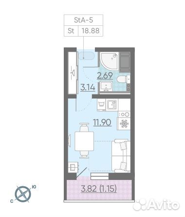 1-к квартира, 18.9 м², 2/13 эт. 1-к квартира, 18.9 м², 2/13 эт.