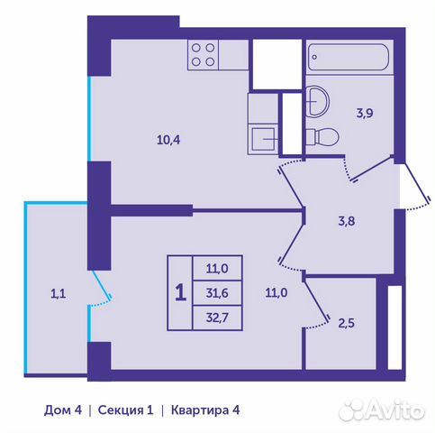 1-к квартира, 32.7 м², 25/25 эт. 1-к квартира, 32.7 м², 25/25 эт.