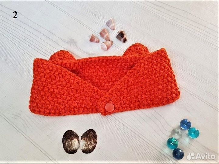 Повязка с ушками, на голову, вязаная