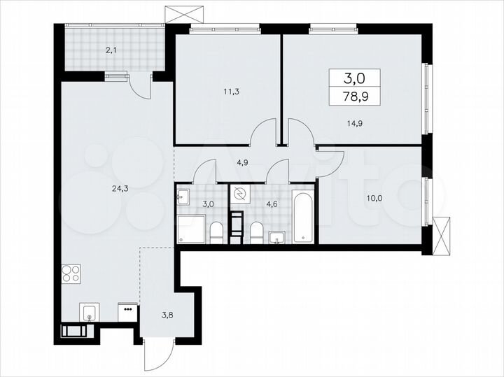 3-к. квартира, 78,9 м², 5/9 эт.