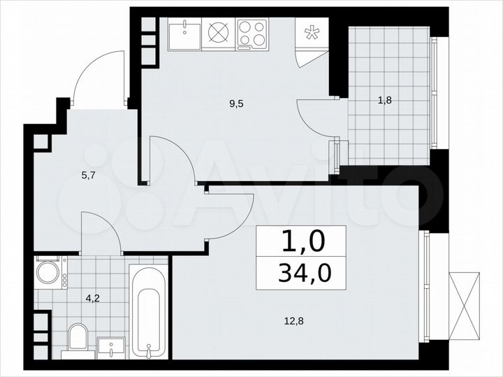 1-к. квартира, 34 м², 13/21 эт.