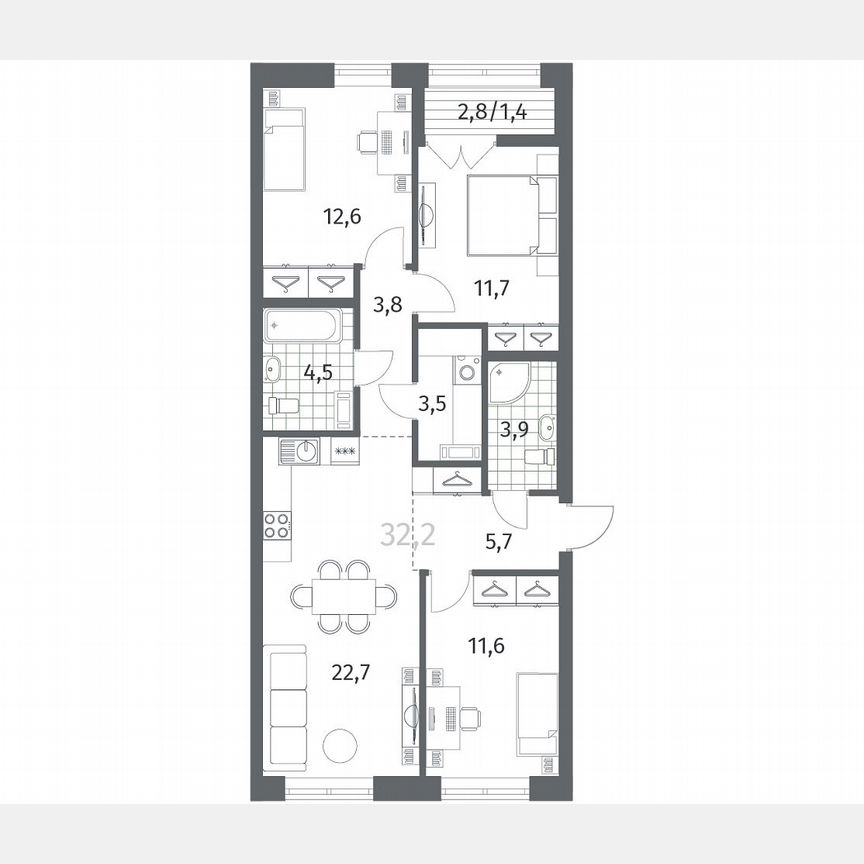 3-к. квартира, 81,6 м², 5/12 эт.