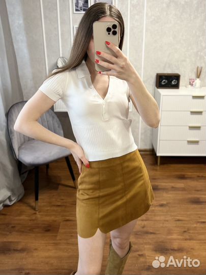 Замшевая юбка pull&bear S коричневая