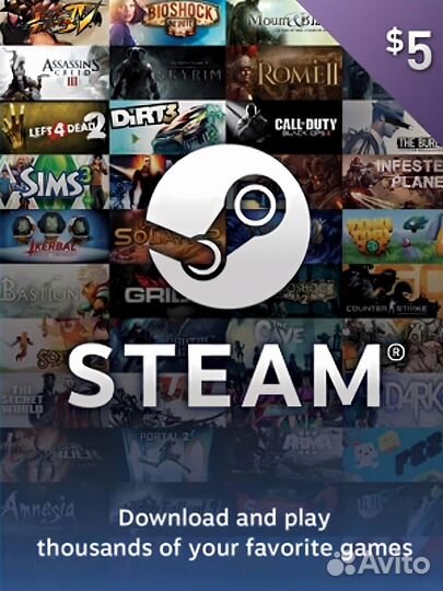 Подарочные карты Steam (USD, KZT, UAH, EUR)