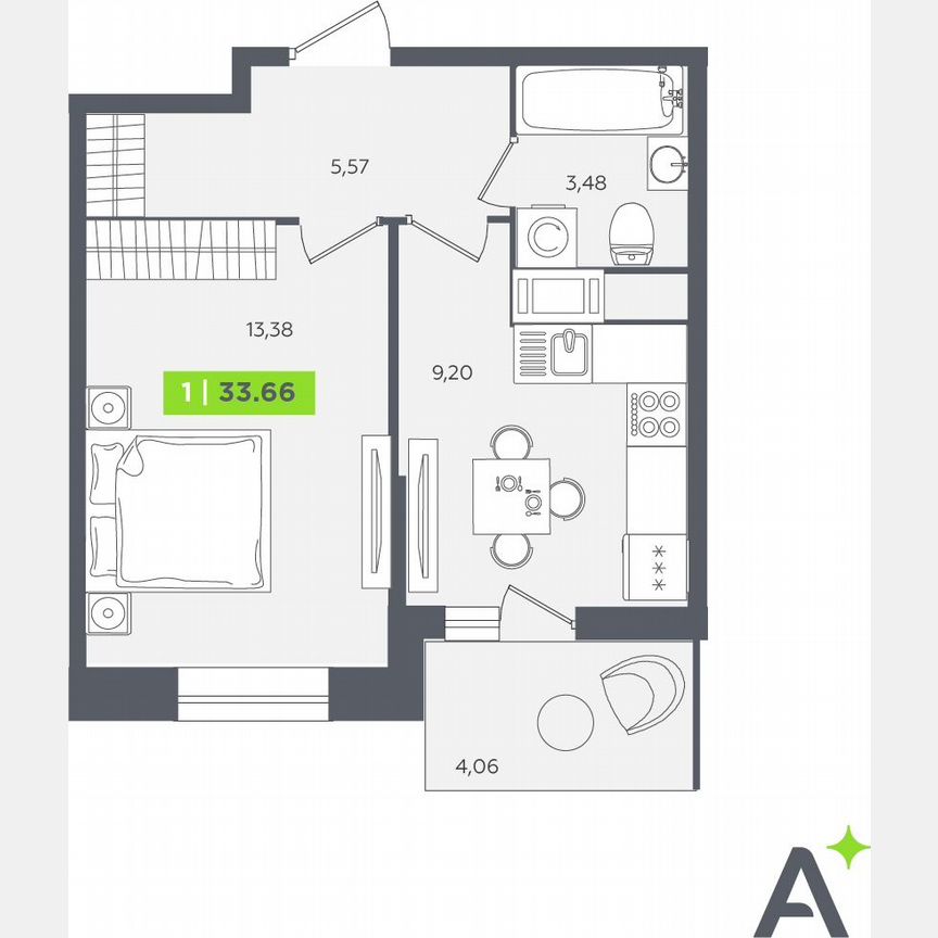 1-к. квартира, 33,7 м², 3/12 эт.