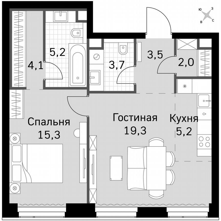 1-к. квартира, 58,3 м², 35/60 эт.