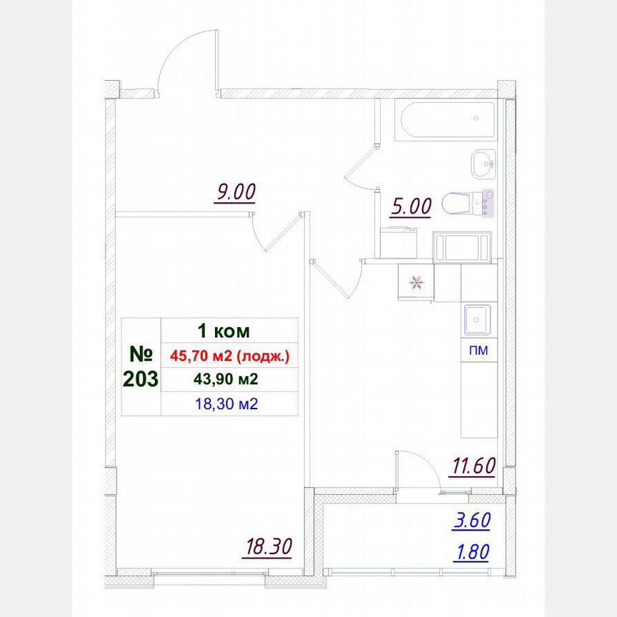 1-к. квартира, 44,8 м², 11/12 эт.