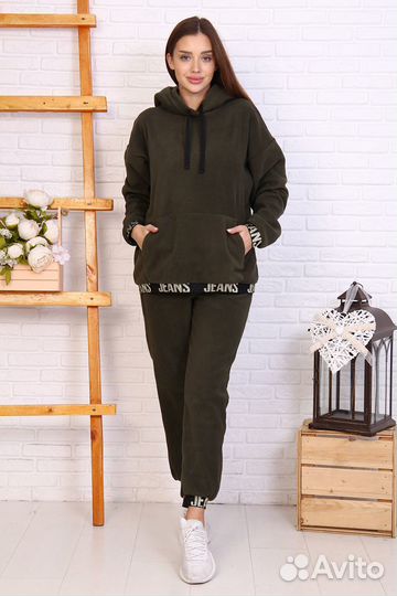 Флисовый брючный костюм, р.54, цв. хаки