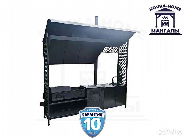 Мангал с крышей, печкой под казан и мойкой