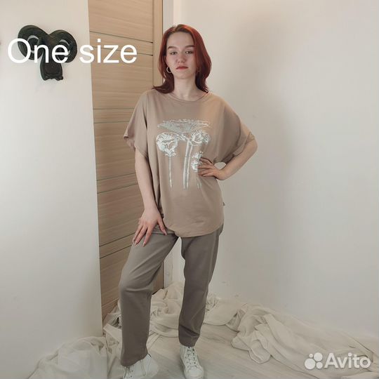 Свободная футболка Цветы LiJie One size