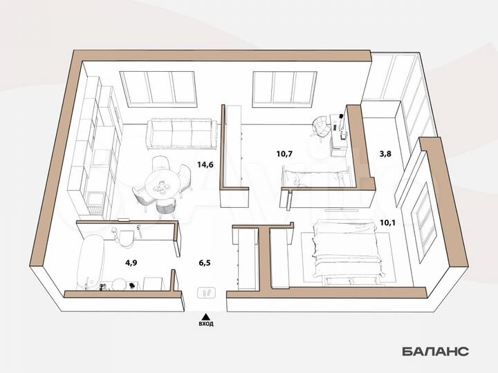 2-к. квартира, 48,8 м², 10/23 эт.