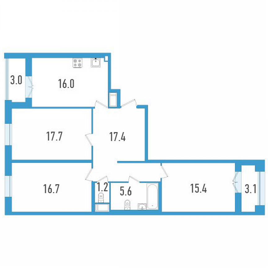 3-к. квартира, 93 м², 19/19 эт.