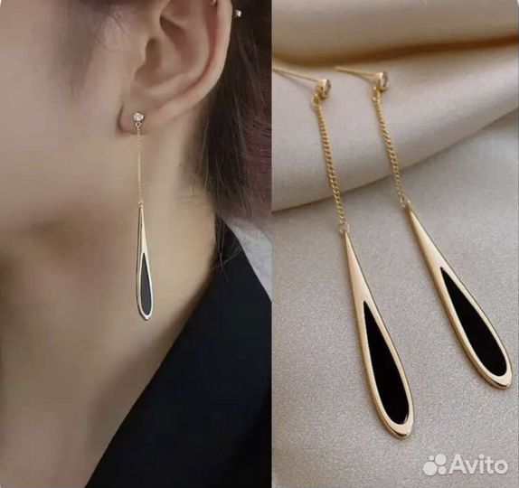 Длинные серьги под золото