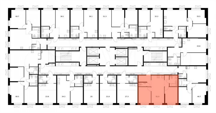 2-к. квартира, 51,3 м², 31/33 эт.