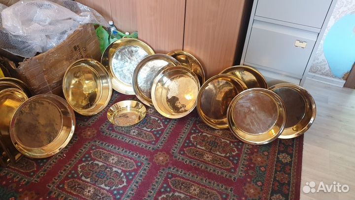 Латунный таз и поднос после реставрации