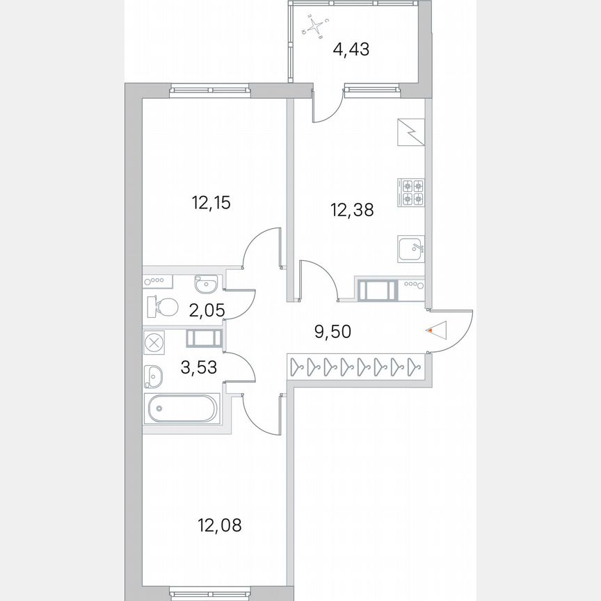2-к. квартира, 53,9 м², 2/5 эт.