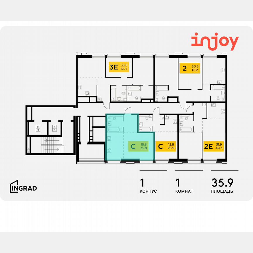 Квартира-студия, 35,9 м², 6/12 эт.