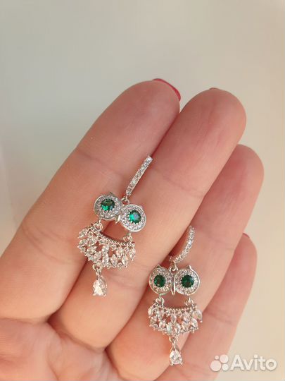 Серьги совы с цирконами