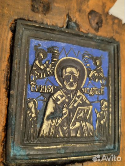 Икона Николая чудотворца латунная