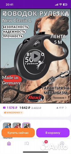 Поводок с ошейником для собак