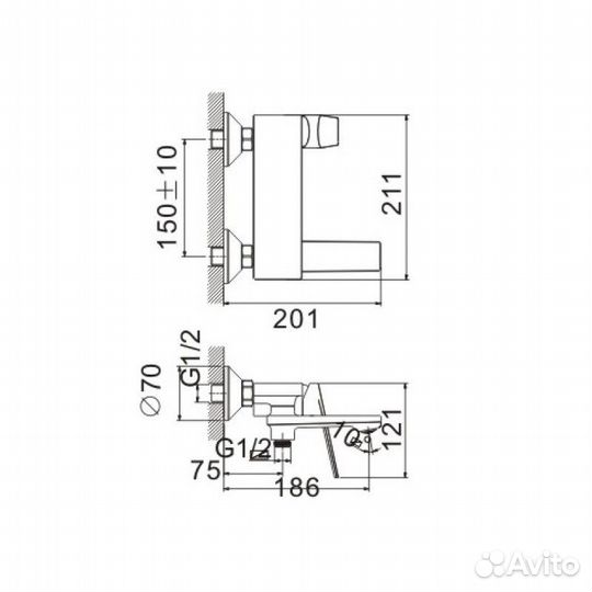 Смеситель для ванны belz B60533, хром