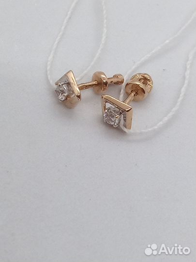 Золотые серьги с фианитом