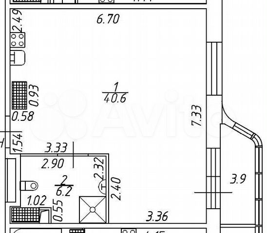 Своб. планировка, 46,8 м², 15/16 эт.