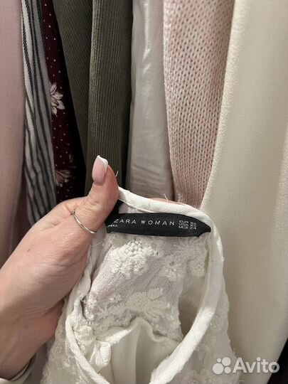 Платье zara шифоновое белое кружевное