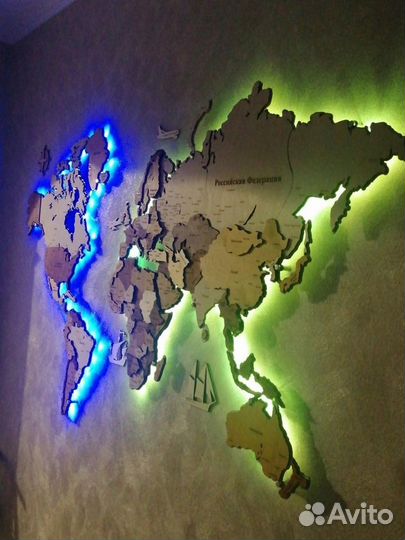 Карта мира с подсветкой и подложкой