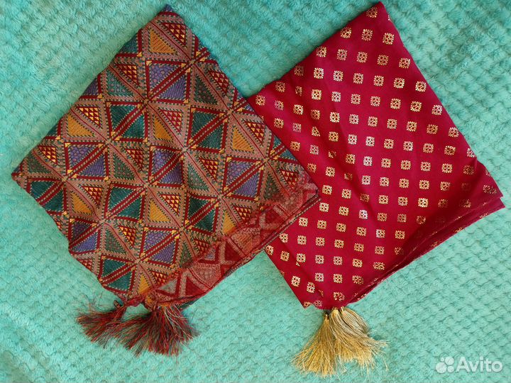 Кожаные тапочки женские, платок из Индии