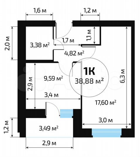 1-к. квартира, 37,1 м², 1/10 эт.