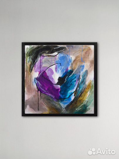 Интерьерная картина абстракция цветы синяя