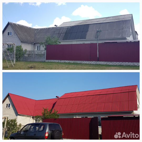 Покраска крыш домов заборов