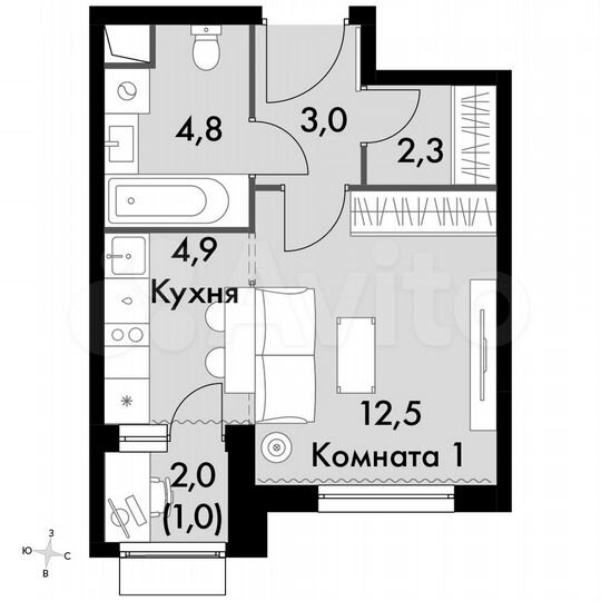 Квартира-студия, 28,5 м², 2/16 эт.