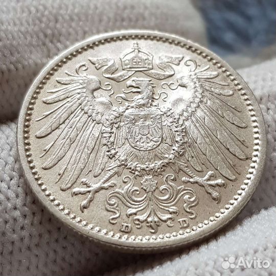 Серебро 1 марка 1915 год D Германия UNC